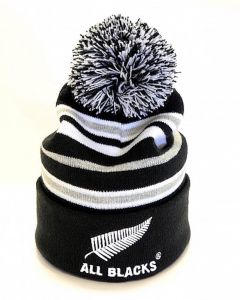 New Zealand All Blacks Grey Stripe Pom Pom Beanie