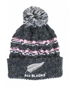 New Zealand All Blacks Pink Stripe Cable Knit Pom Pom Beanie