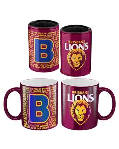 Brisbane Lions AFL Metallic Mug and Can Cooler Set