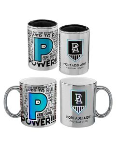 Port Adelaide Power AFL Metallic Mug and Can Cooler Set