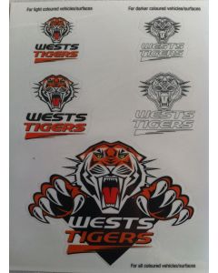 Wests Tigers NRL UV Car Decals 5 Stickers per sheet
