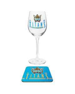 Gold Coast Titans NRL Wine Glass And Coaster
