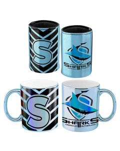 Cronulla Sharks NRL Metallic Mug and Can Cooler Set
