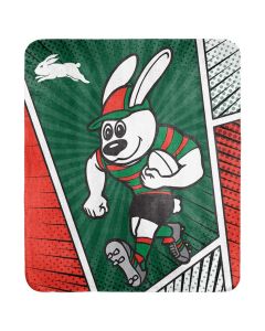 South Sydney Rabbitohs NRL Coral Fleece Mascot Printed Throw Rug