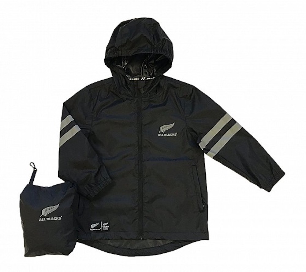 New Zealand All Blacks Packable Rain Jacket Water Resistant Coat